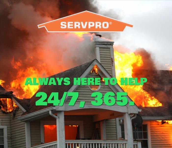 A home in need of fire restoration services with a SERVPRO promise to always be available 24/7, 365. 
