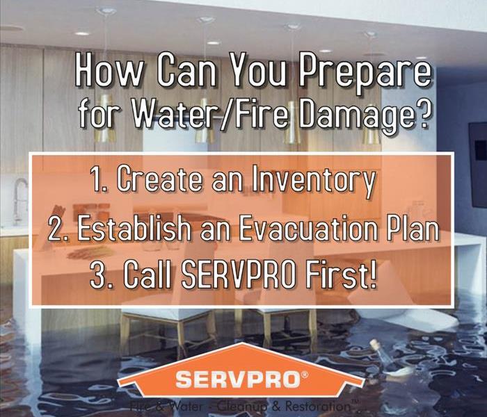 Flooded Kitchen with chairs underwater. SERVPRO's tips to be best prepared for an emergency. 