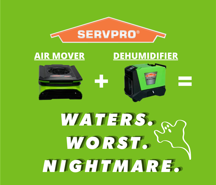 Air Mover and Dehumidifier with a plus sign pointing to text.